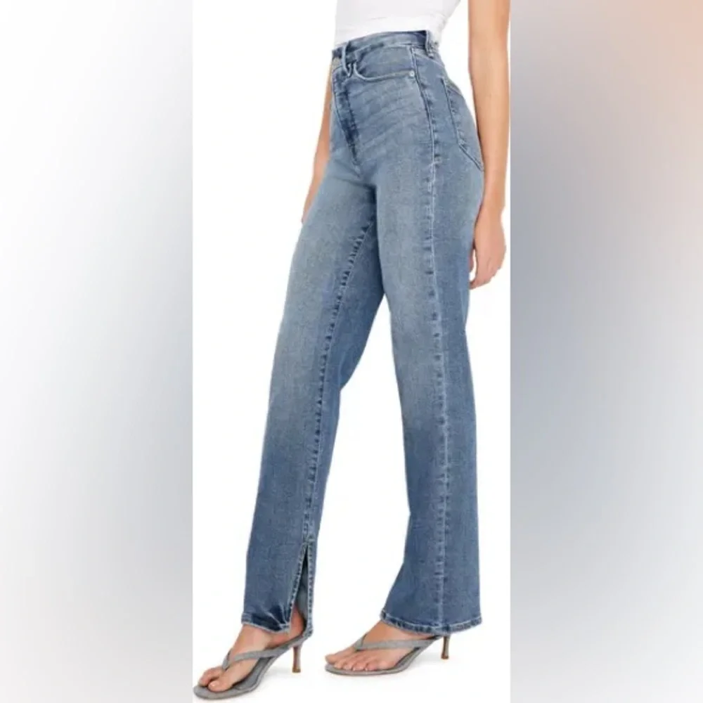 Good American Good Boy Blue Straight Leg Jeans - Picture 1 of 11